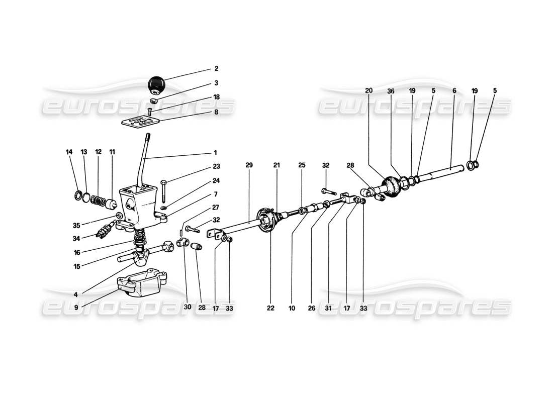 ferrari 308 gtb (1980) outside gearbox controls parts diagram