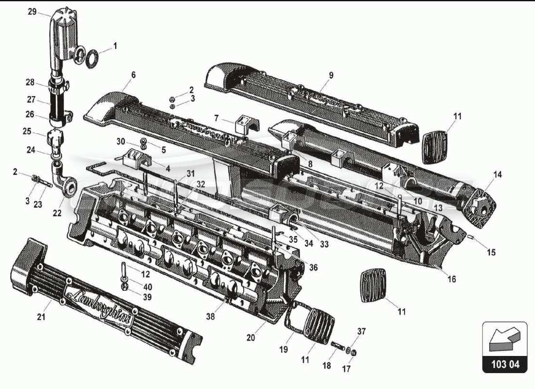 lamborghini 350 gt upper engine cover parts diagram