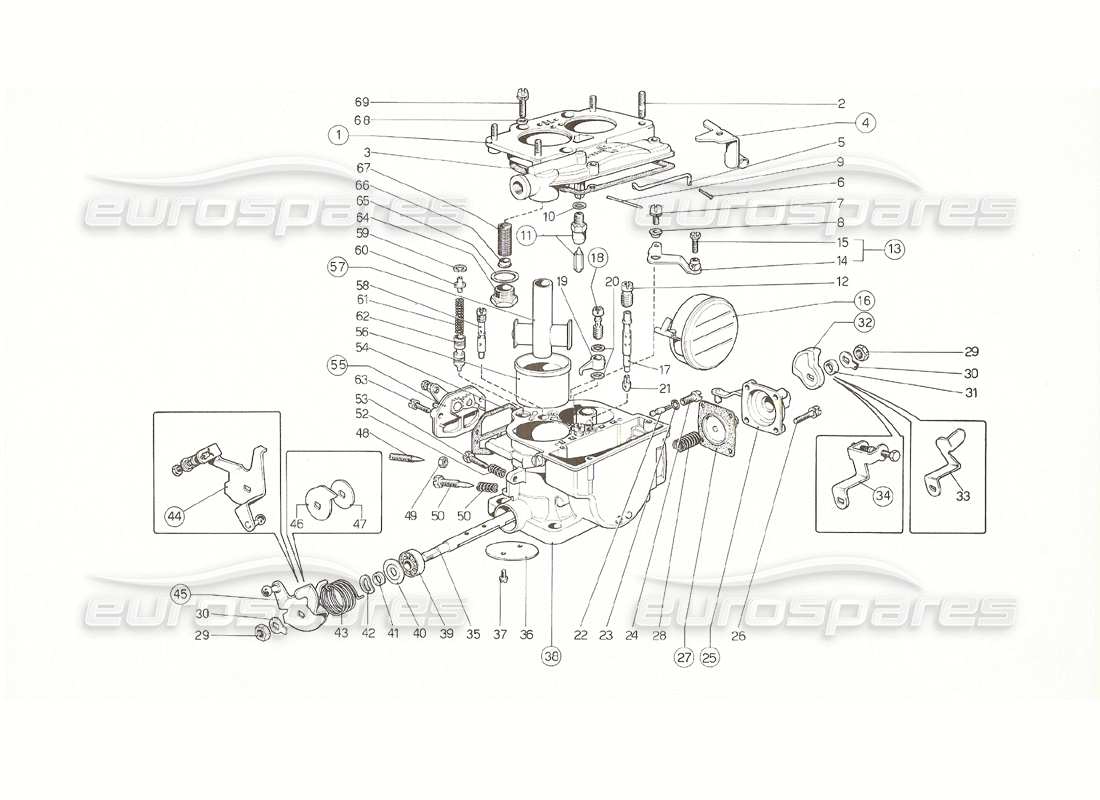 ferrari 308 gt4 dino (1976) weber 40 dcnf carbs (us 1976 version) part diagram