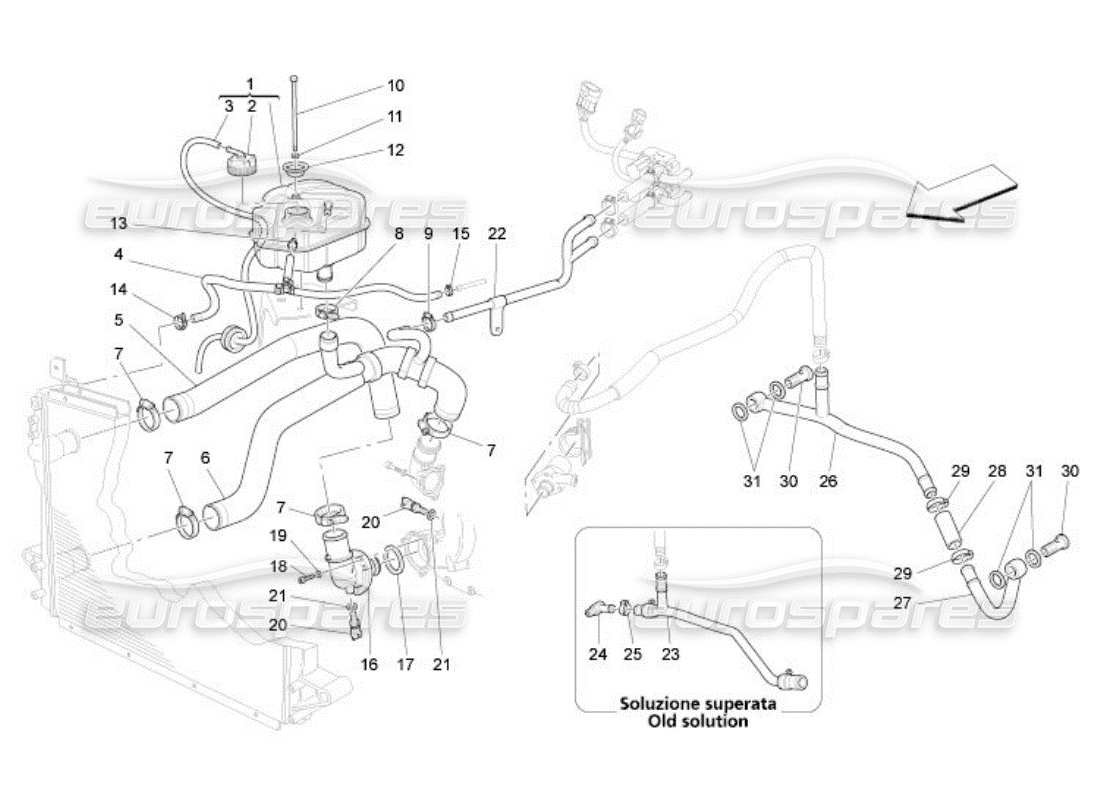 maserati qtp. (2005) 4.2 cooling system: nourice and lines part diagram
