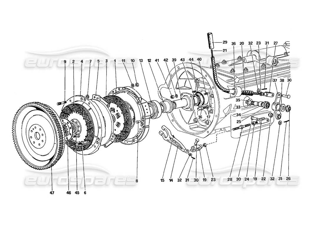 ferrari 412 (mechanical) clutch system and control - 412 m. (from car no 7005) parts diagram