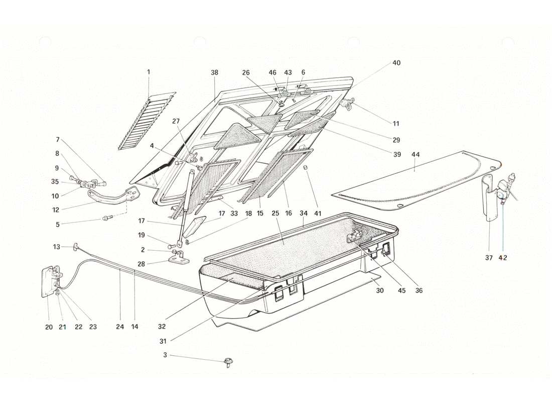 ferrari 208 gtb gts rear bonnet and luggage compartment parts diagram