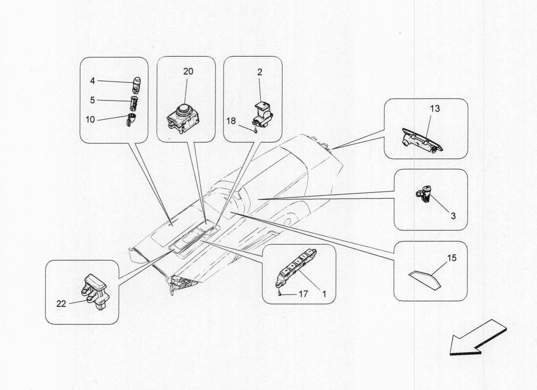 maserati qtp. v6 3.0 tds 275bhp 2017 centre console devices parts diagram