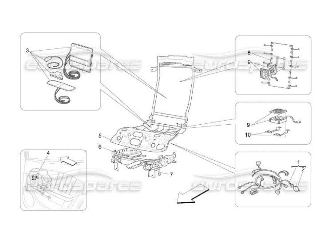 maserati qtp. (2005) 4.2 rear seats: mechanics and electronics part diagram