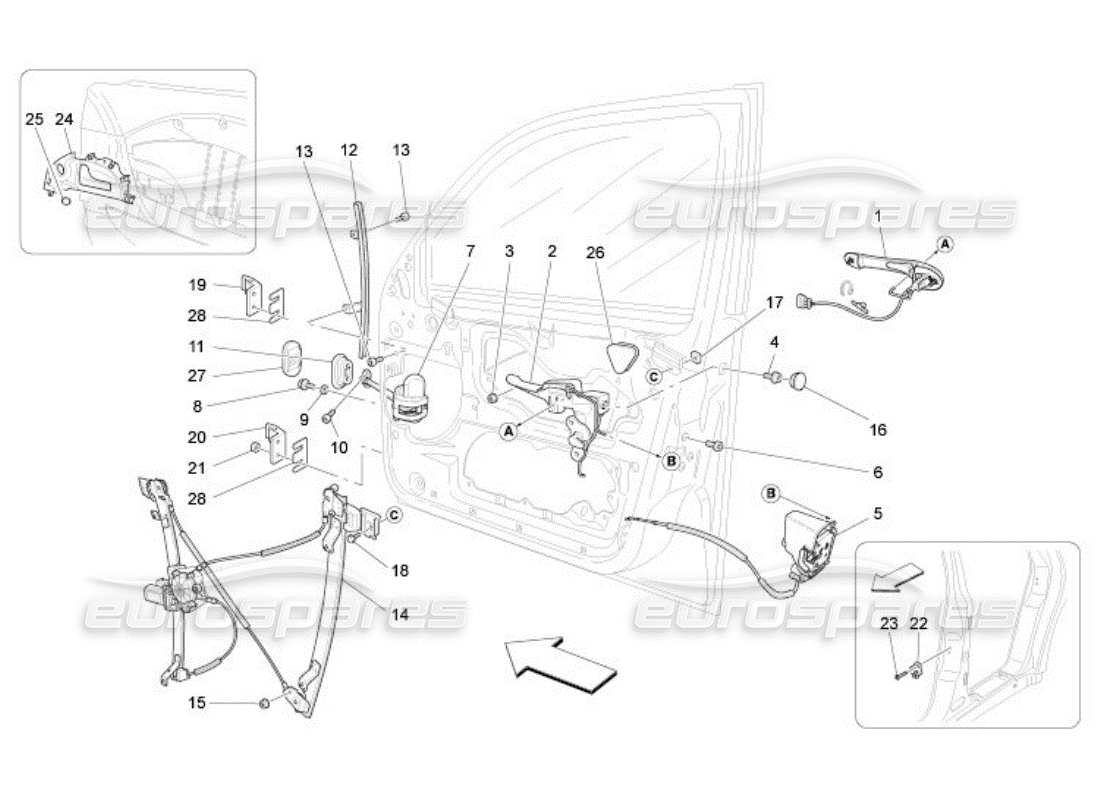 maserati qtp. (2005) 4.2 front doors: mechanisms parts diagram