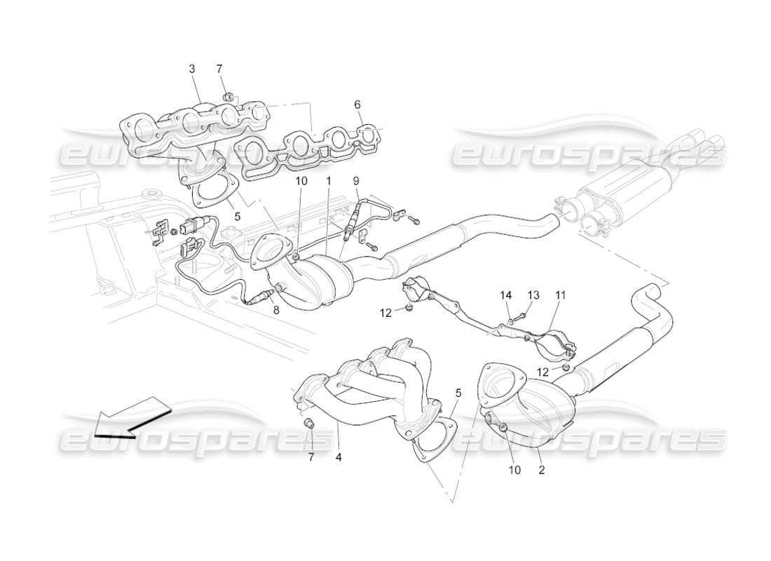 maserati grancabrio (2010) 4.7 pre-catalytic converters and catalytic converters part diagram