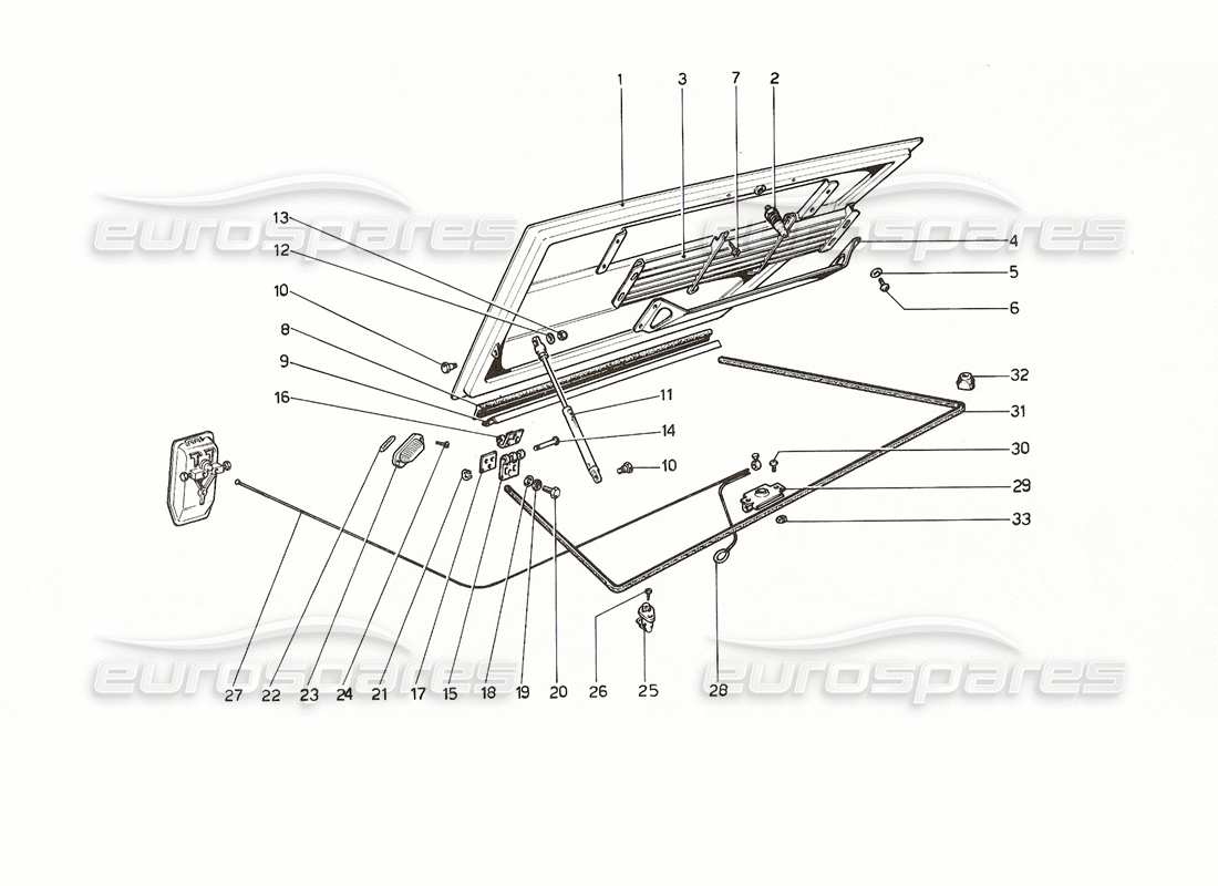 ferrari 308 gt4 dino (1976) engine compartment lid and carpeting part diagram