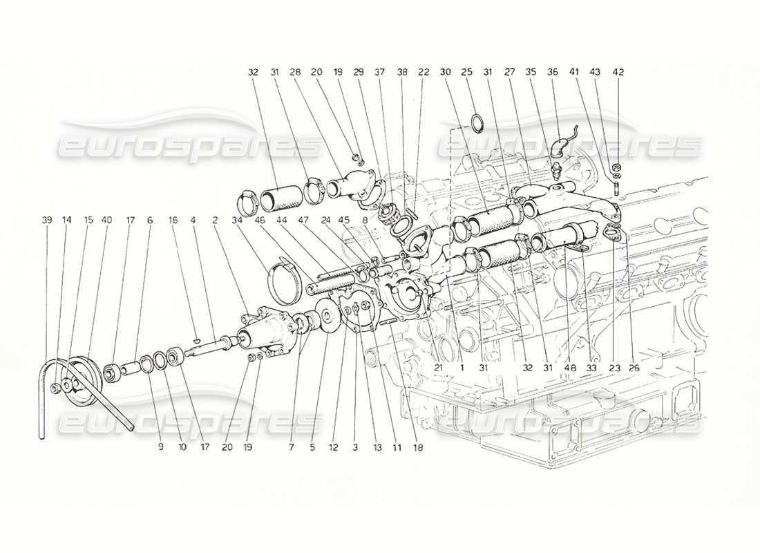 ferrari 308 gt4 dino (1976) water pump and pipes part diagram