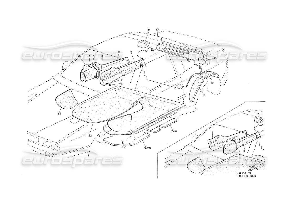 maserati shamal carpets and felts parts diagram