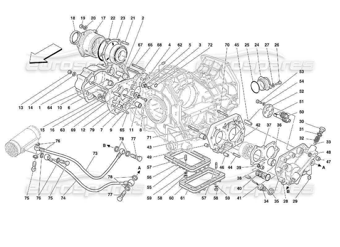 ferrari 355 (2.7 motronic) gearbox covers and lubrication parts diagram