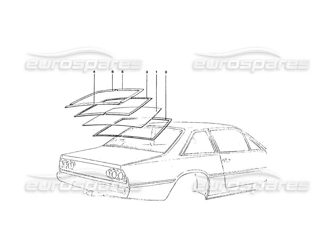 ferrari 365 gt4 2+2 coachwork rear screen & trims parts diagram