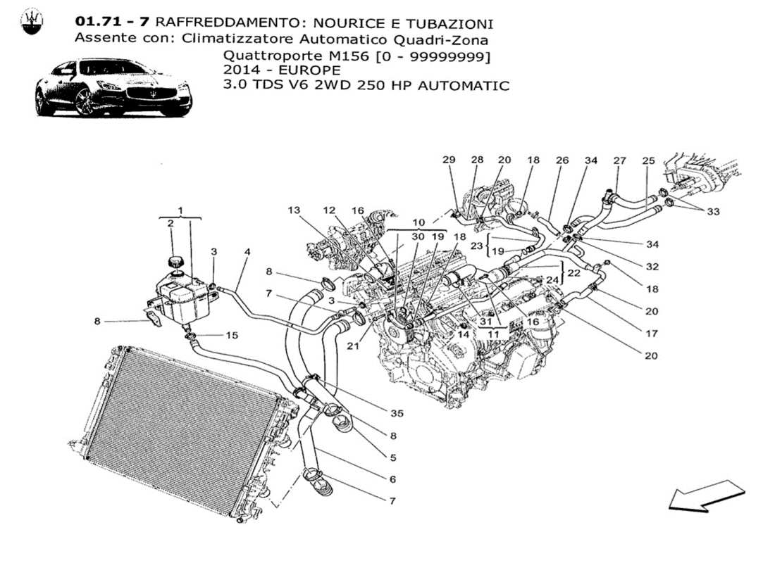 maserati qtp. v6 3.0 tds 250bhp 2014 cooling system: nourice and lines part diagram