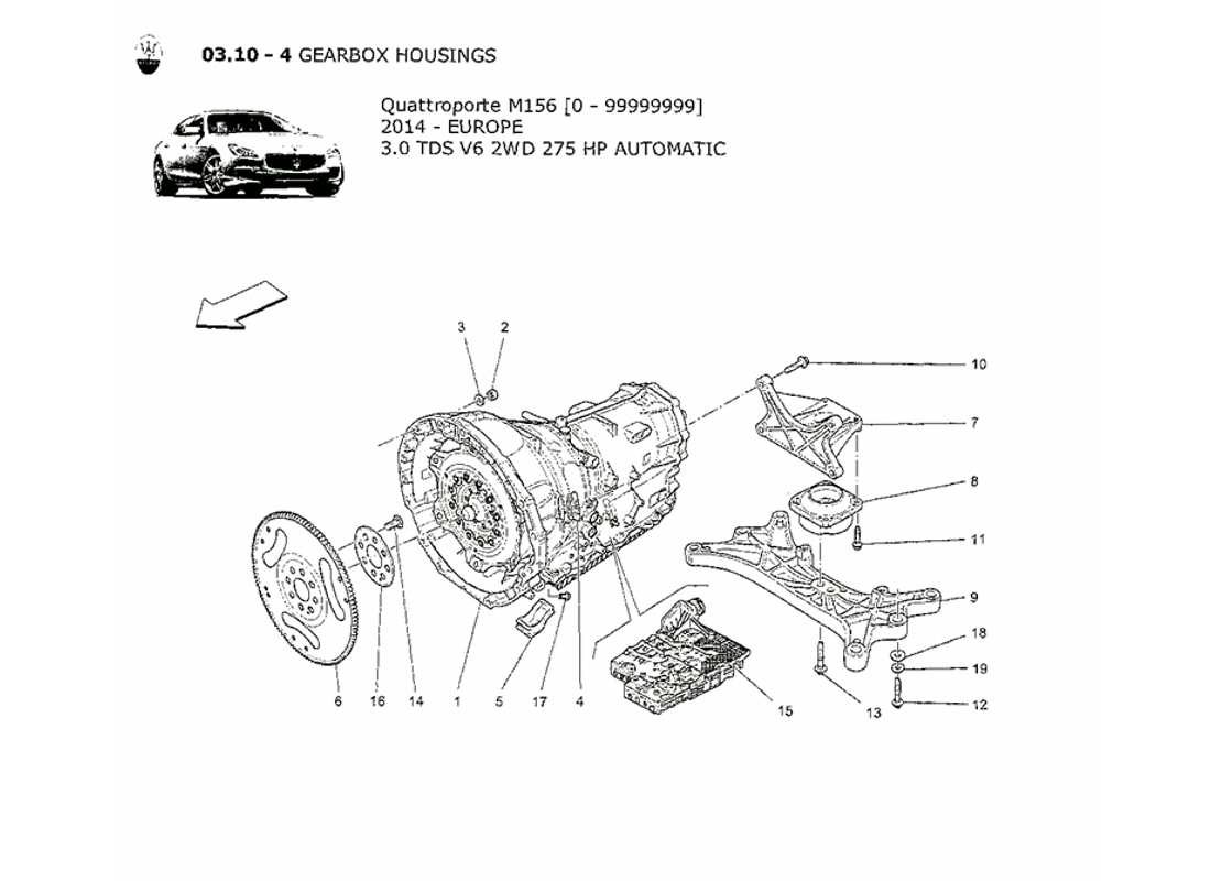 maserati qtp. v6 3.0 tds 275bhp 2014 gearbox housings part diagram