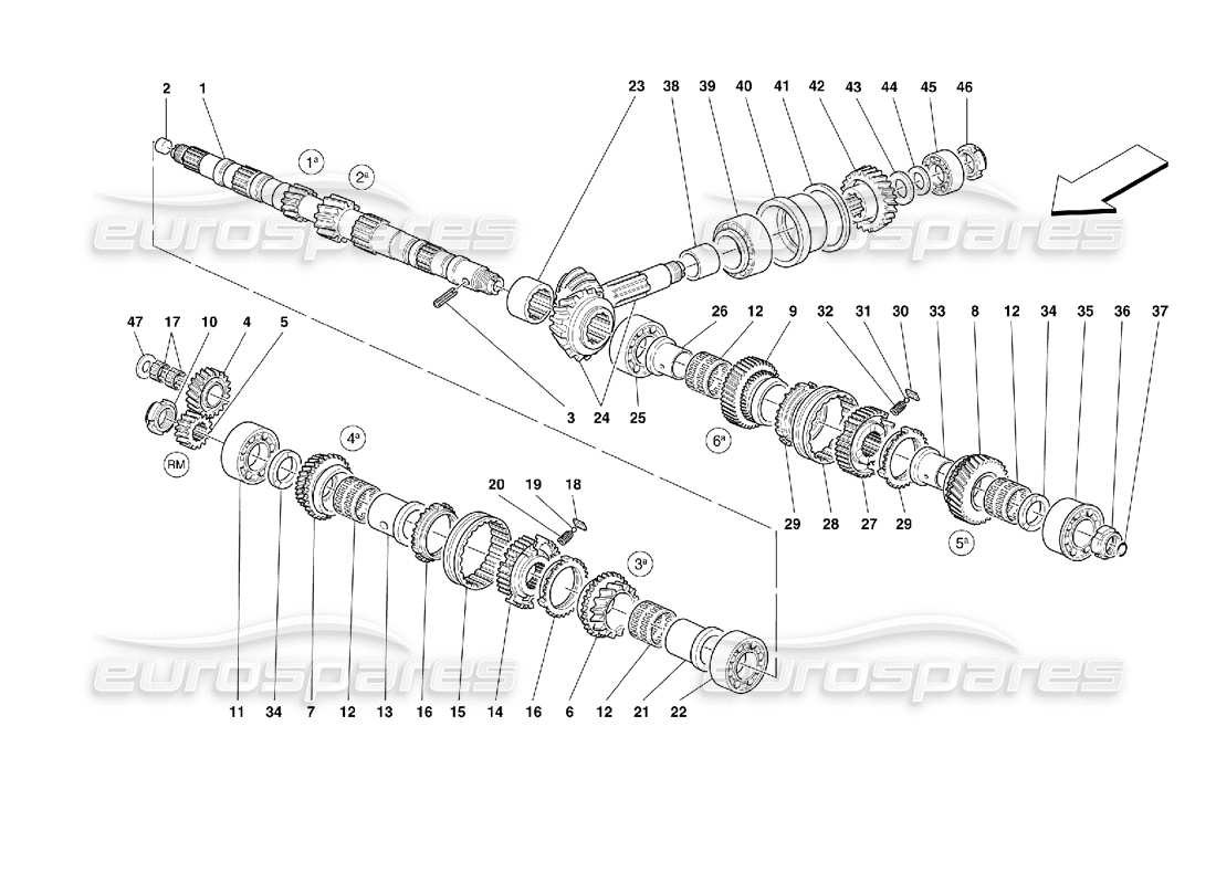 ferrari 355 (2.7 motronic) main shaft gears parts diagram