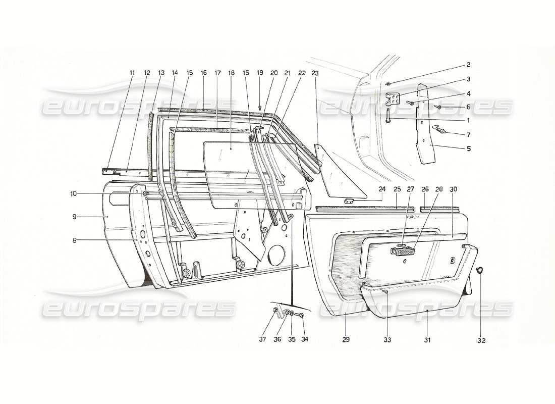 ferrari 308 gt4 dino (1976) doors part diagram