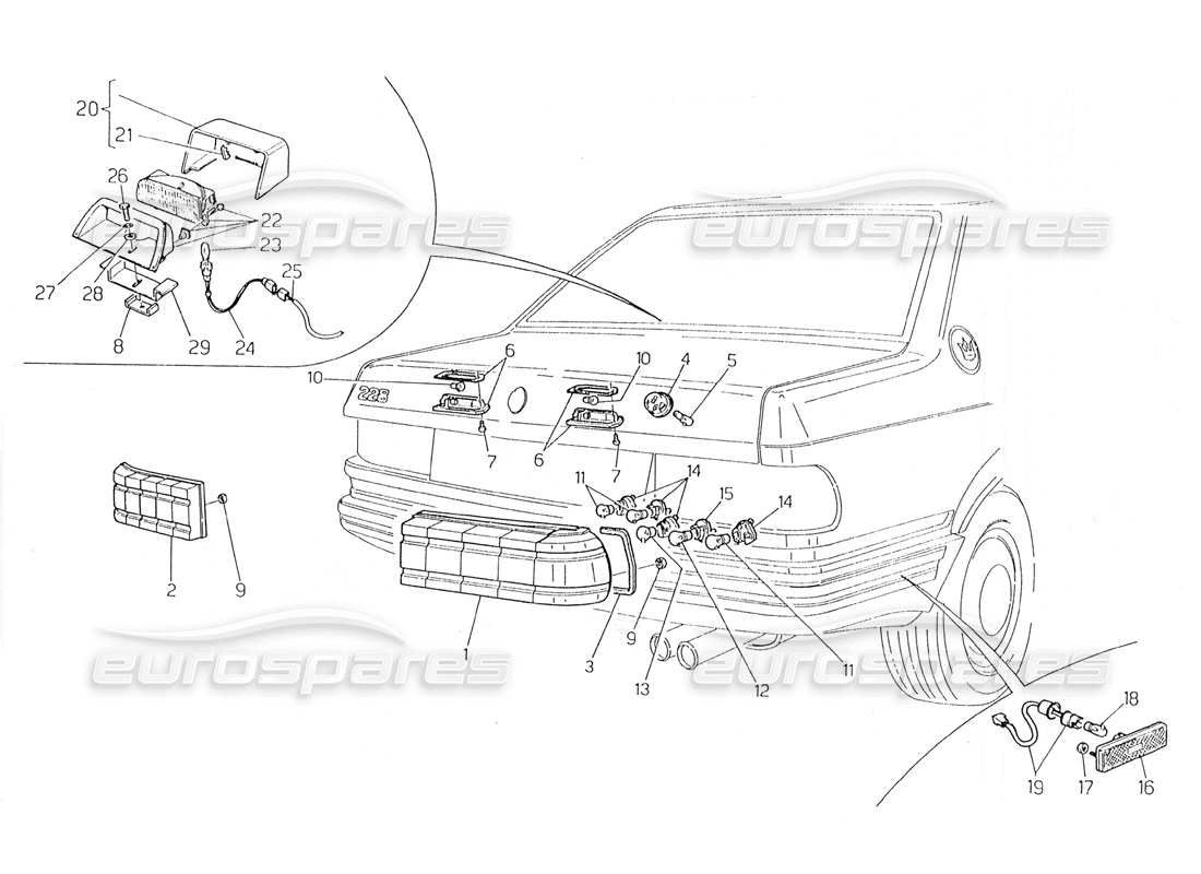 maserati 228 tail light parts diagram