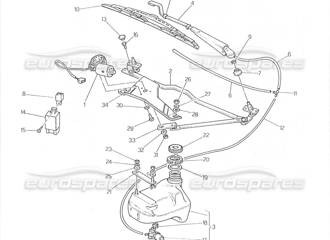 maserati 228 windshield wiper - washer part diagram