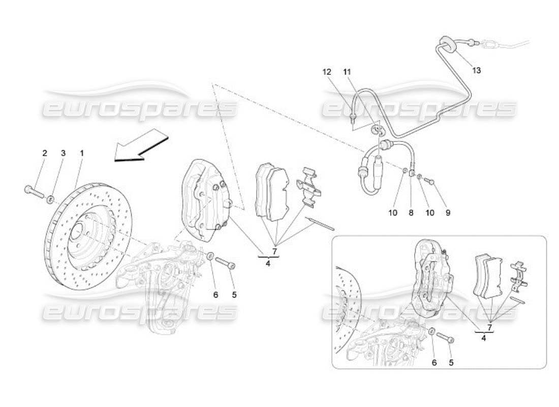 maserati qtp. (2005) 4.2 braking devices on front wheels part diagram