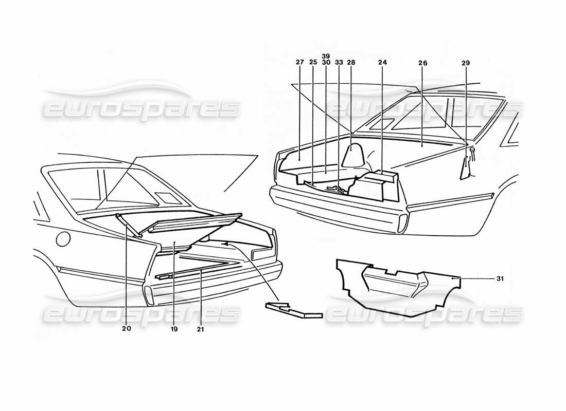 ferrari 400 gt / 400i (coachwork) boot lid (variations) part diagram