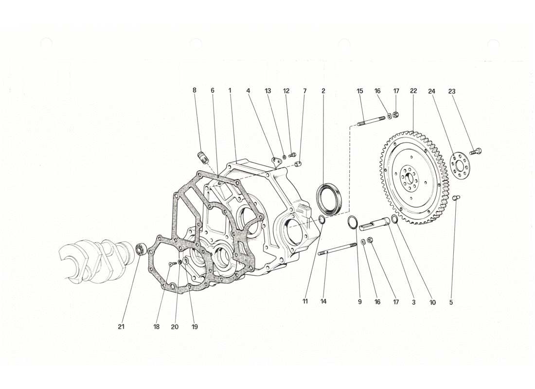 ferrari 208 gtb gts flywheel and clutch housing spacer part diagram