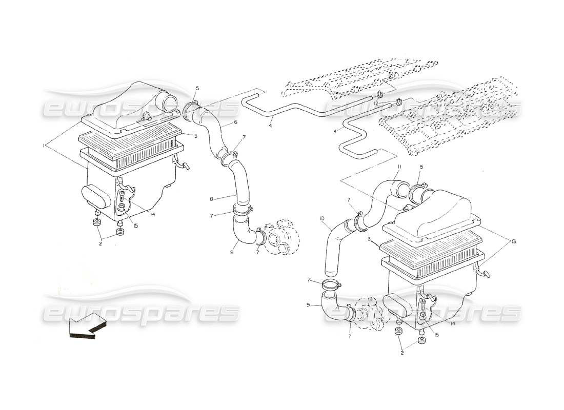 maserati shamal air filter and ducts parts diagram
