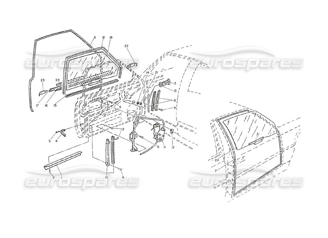 maserati shamal doors - glass and window lift parts diagram