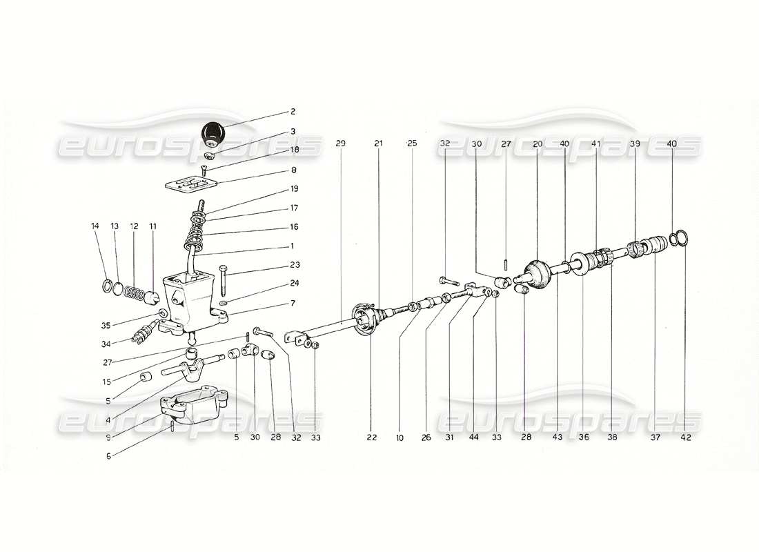 ferrari 308 gt4 dino (1976) outside gearbox controls (up to no. 10114 gs - 10100 gd - 10358 u.s. version) part diagram