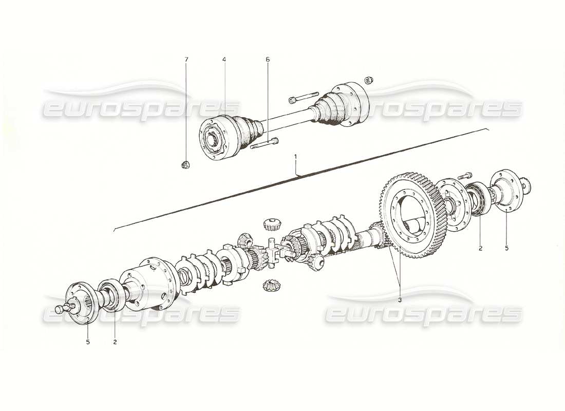 ferrari 308 gt4 dino (1976) differential & axle shaft (up to gearbox no. 692) part diagram