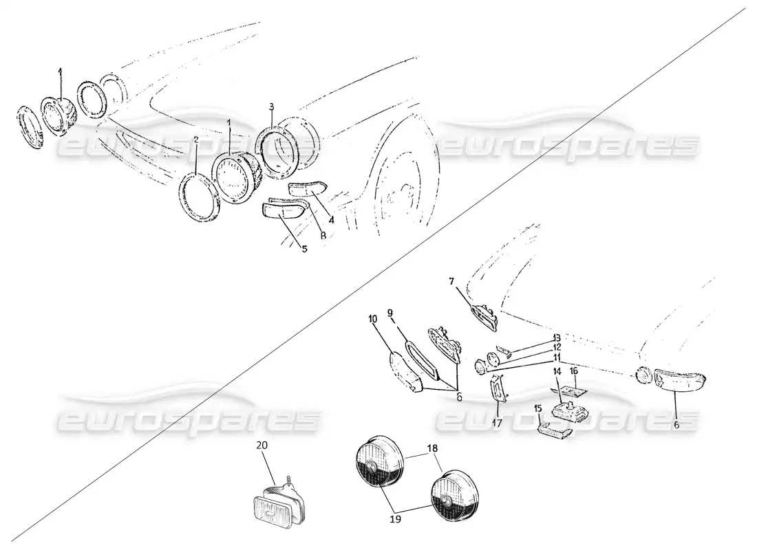 ferrari 275 (pininfarina coachwork) gruppo fari e fanalina posteriori parts diagram