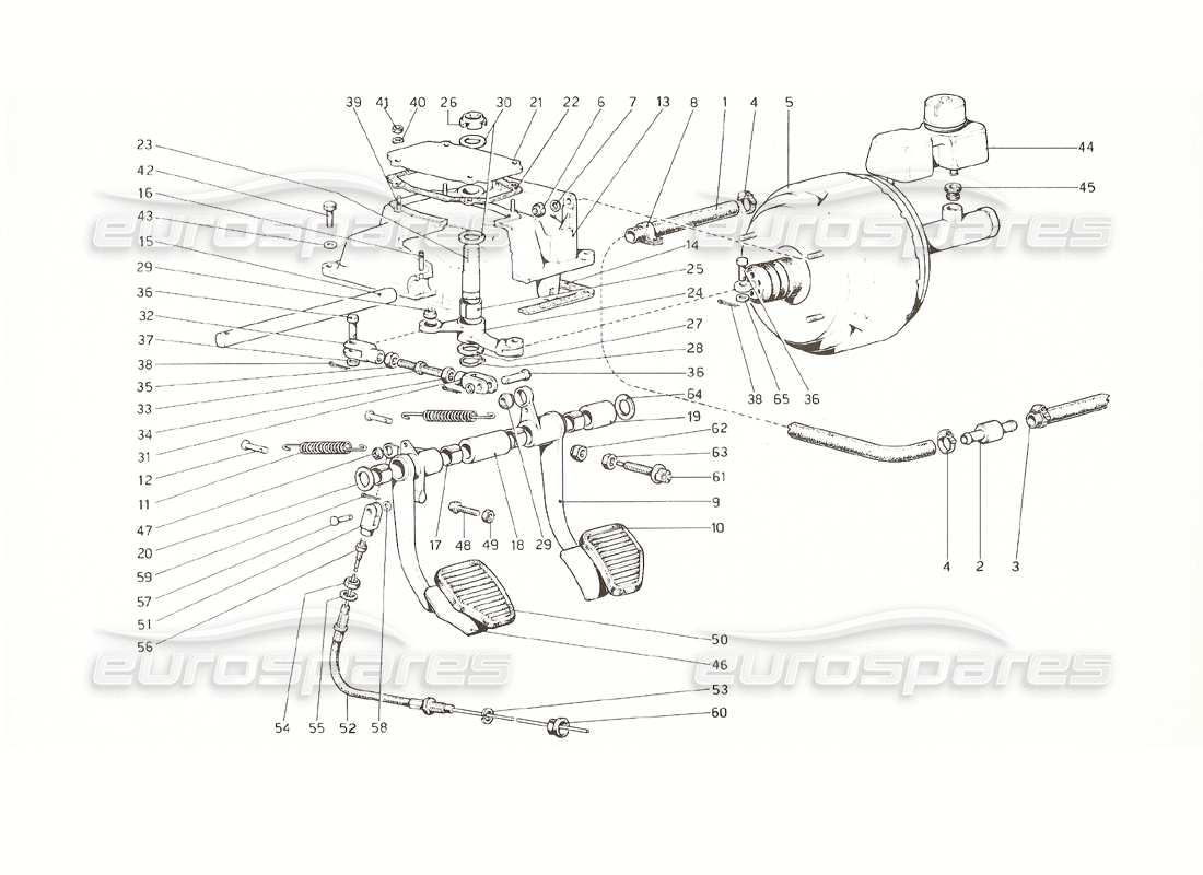ferrari 308 gt4 dino (1976) pedal board - brake and clutch controls parts diagram