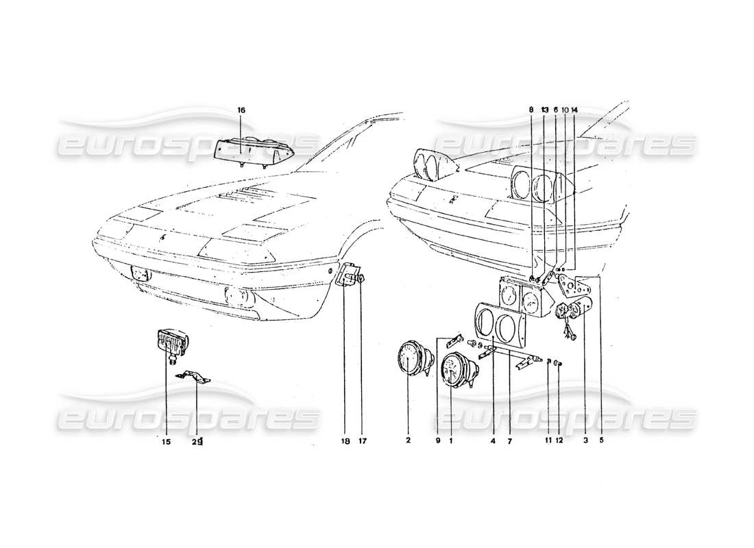 ferrari 365 gt4 2+2 coachwork front lights parts diagram