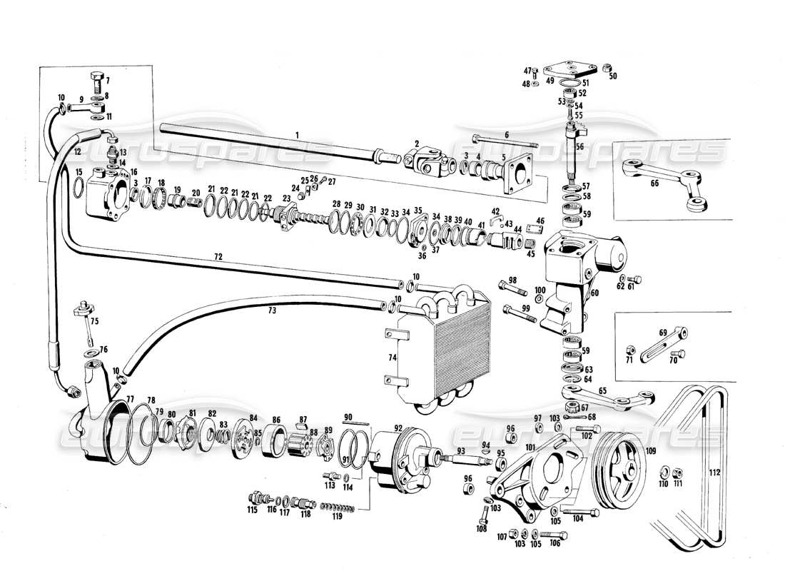 maserati qtp.v8 4.7 (s1 & s2) 1967 hydraulic steering parts diagram