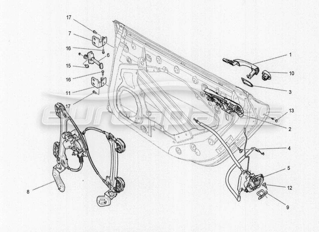 maserati qtp. v8 3.8 530bhp auto 2015 rear doors: mechanisms parts diagram