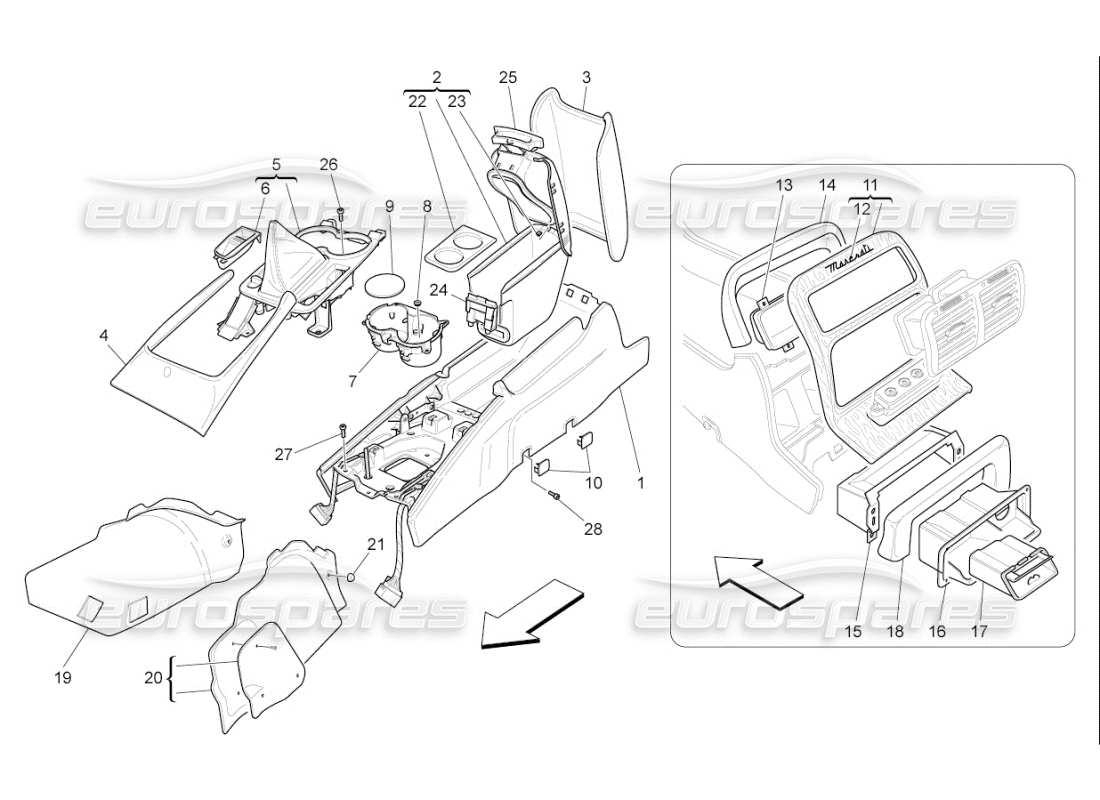 maserati qtp. (2008) 4.2 auto accessory console and centre console part diagram