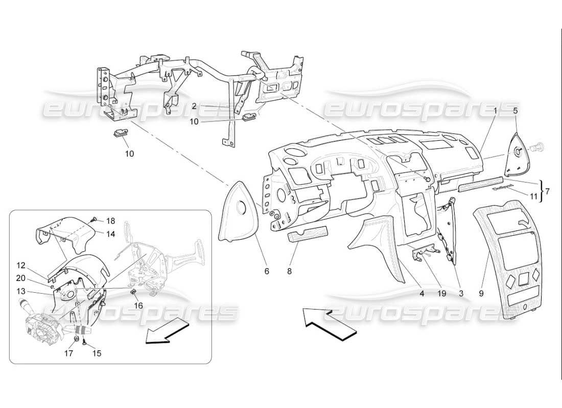 maserati qtp. (2008) 4.2 auto dashboard unit parts diagram
