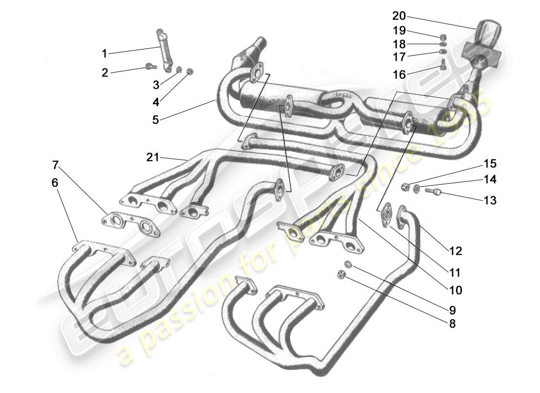 lamborghini miura p400 exhaust system (p400/s) parts diagram