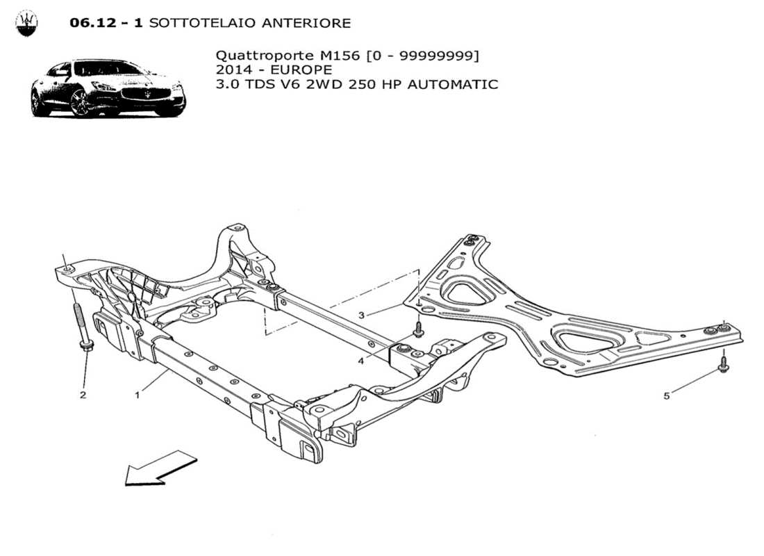 maserati qtp. v6 3.0 tds 250bhp 2014 front underchassis part diagram