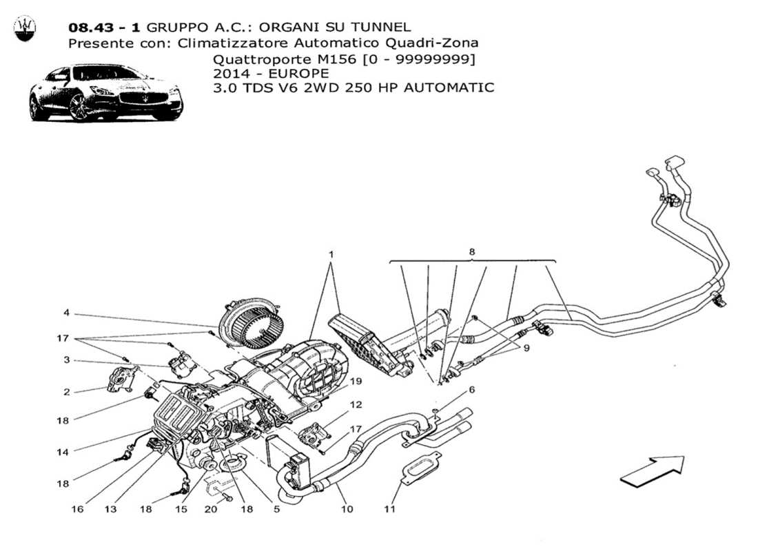 maserati qtp. v6 3.0 tds 250bhp 2014 a c unit: tunnel devices part diagram