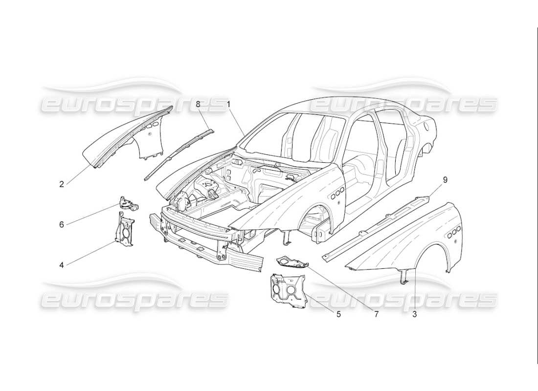 maserati qtp. (2008) 4.2 auto bodywork and front outer trim panels parts diagram