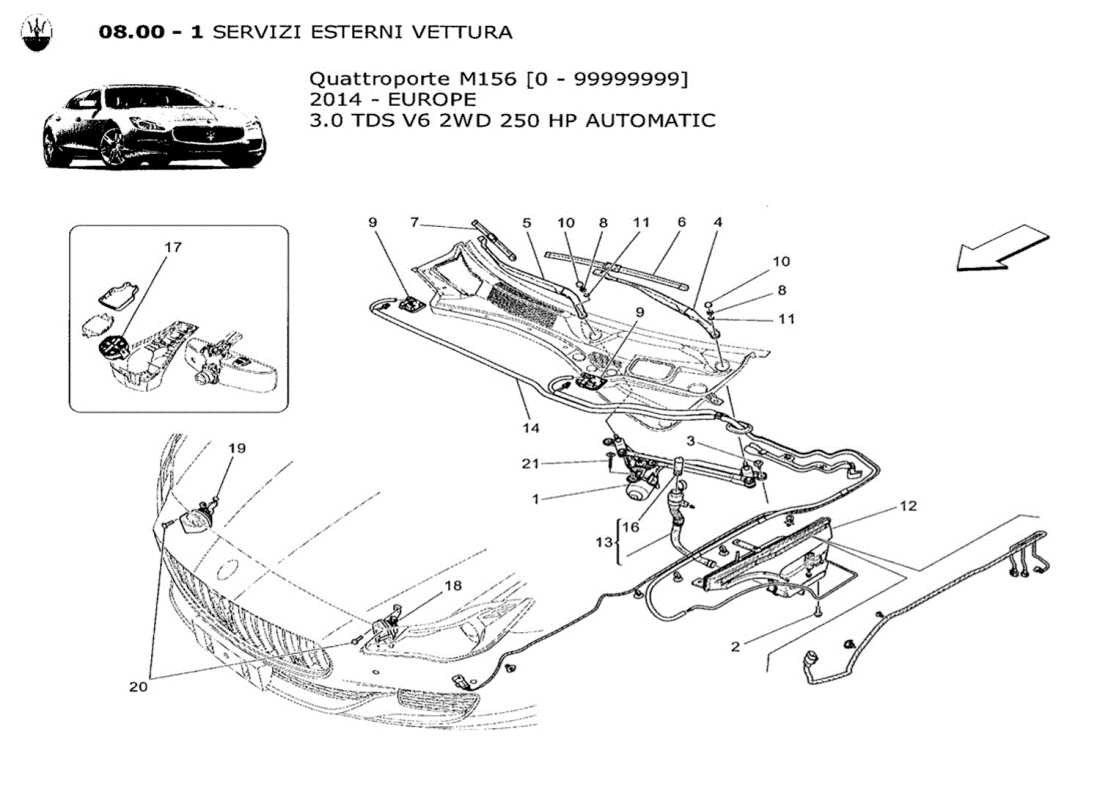 maserati qtp. v6 3.0 tds 250bhp 2014 external vehicle devices part diagram