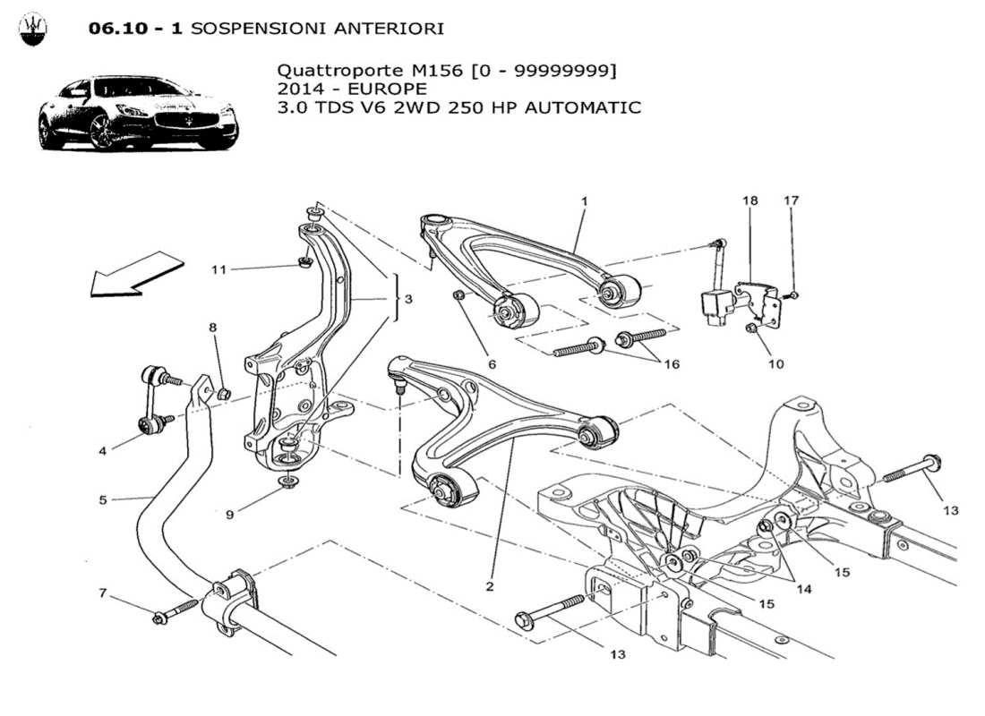 maserati qtp. v6 3.0 tds 250bhp 2014 front suspension part diagram