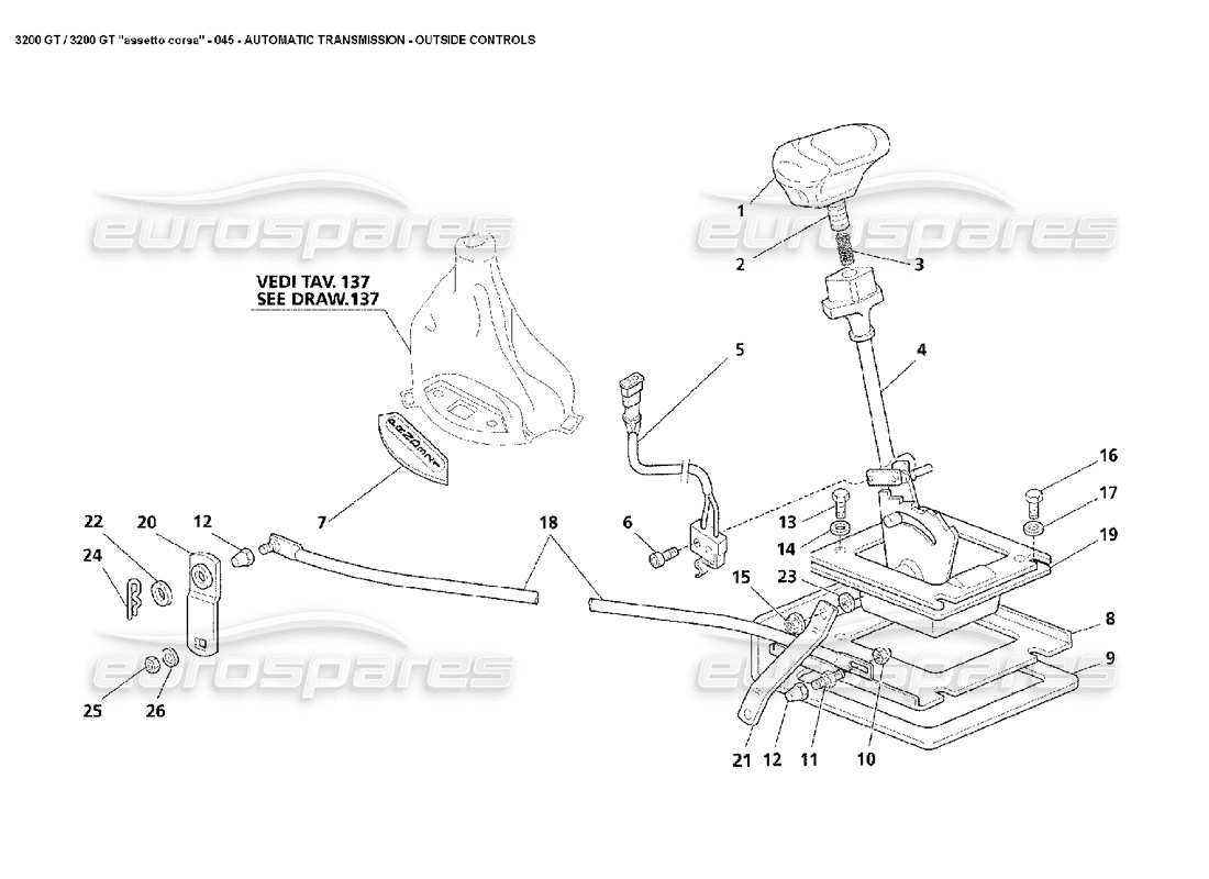 maserati 3200 gt/gta/assetto corsa auto gearbox - externals parts diagram