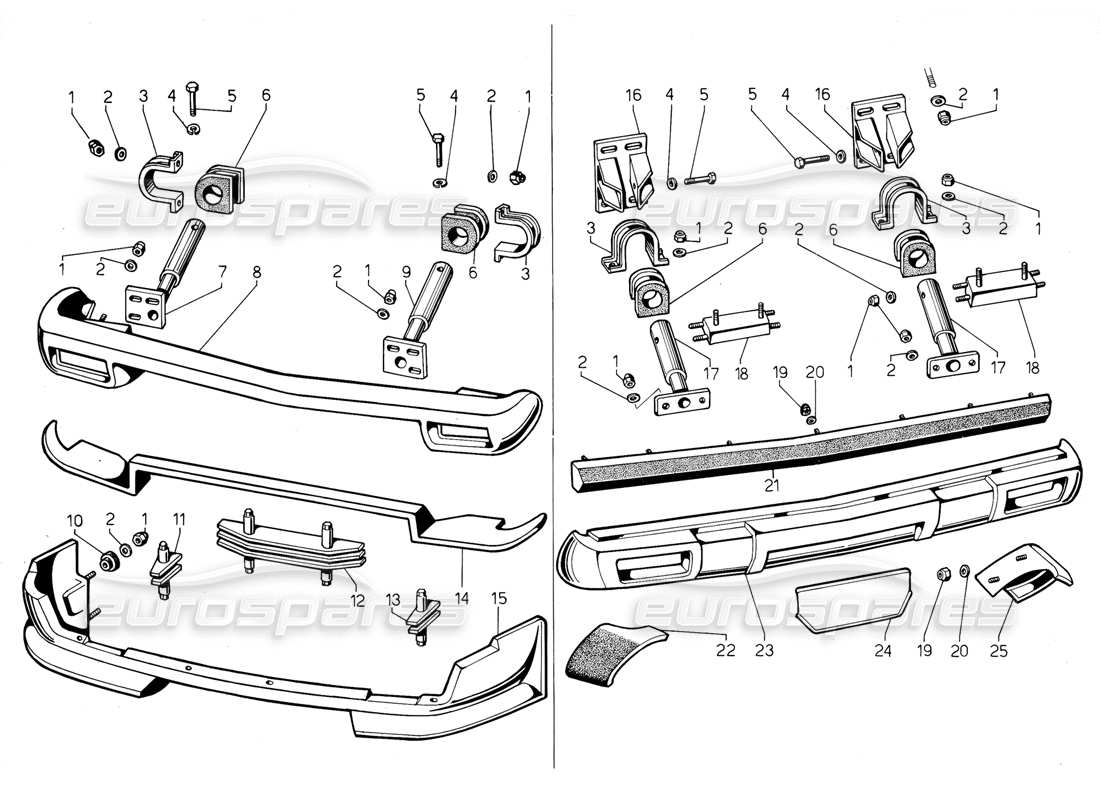 lamborghini jalpa 3.5 (1984) bumpers and spoiler (valid for usa - may 1985) parts diagram