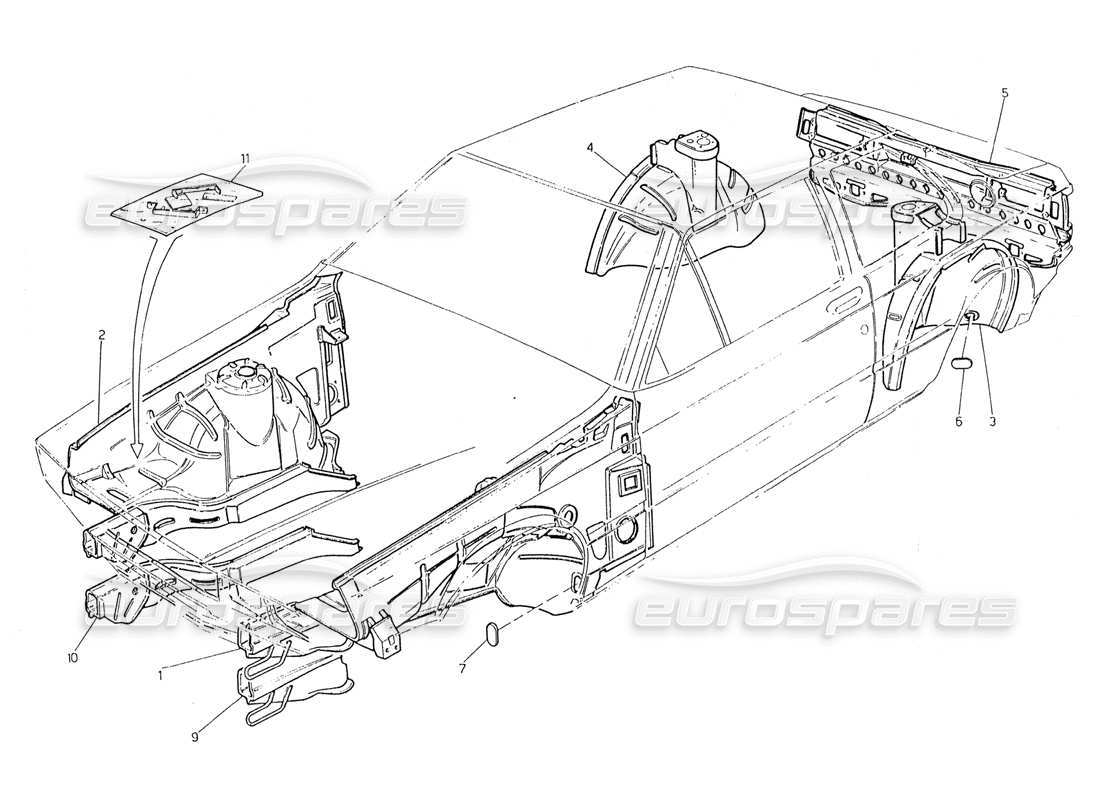 maserati 228 body shell: inner panels part diagram