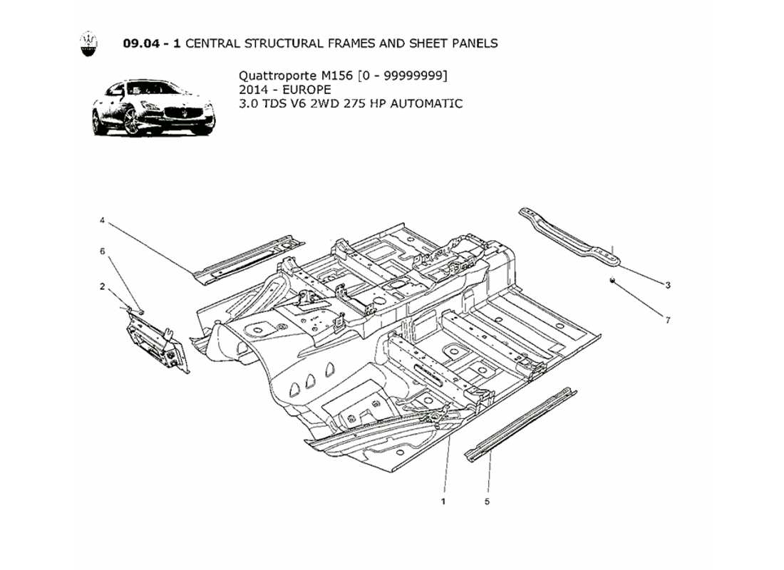 maserati qtp. v6 3.0 tds 275bhp 2014 central structural frames and sheet panels part diagram