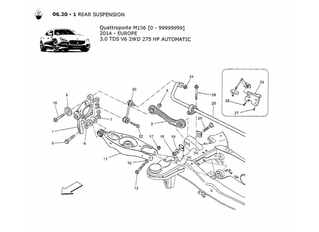 maserati qtp. v6 3.0 tds 275bhp 2014 rear suspension part diagram