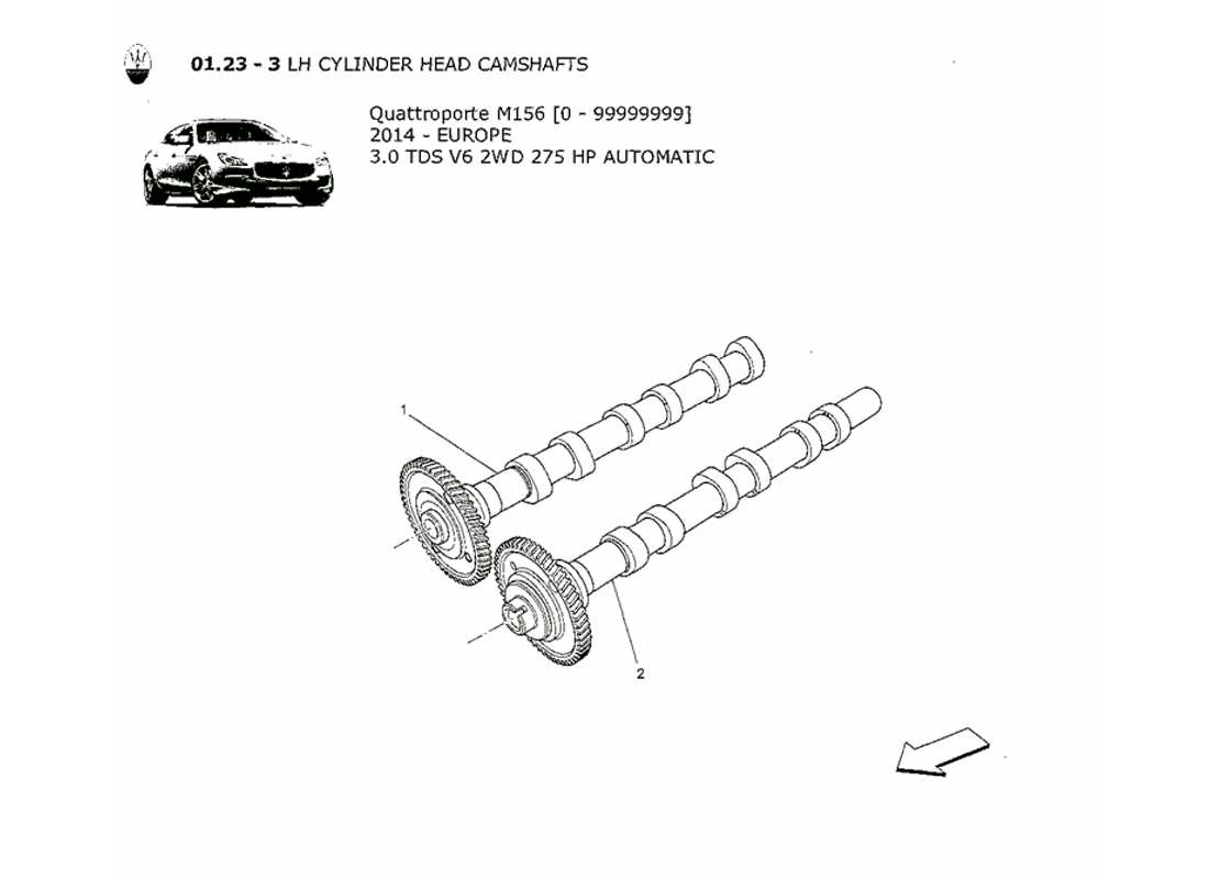 maserati qtp. v6 3.0 tds 275bhp 2014 lh cylinder head camshafts part diagram