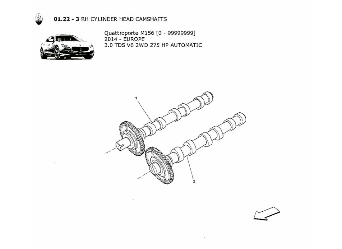 maserati qtp. v6 3.0 tds 275bhp 2014 rh cylinder head camshafts part diagram