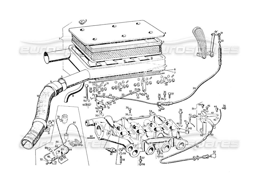 maserati khamsin air intake manifold and filter parts diagram
