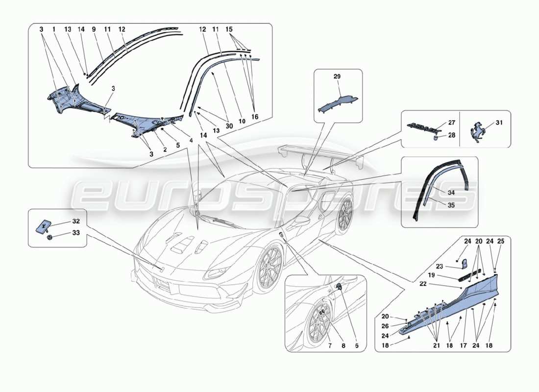 ferrari 488 challenge external fixtures parts diagram